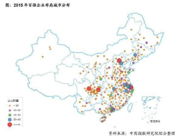 2015年百强企业布局城市分布