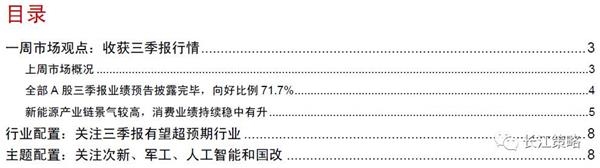 长江策略：收获三季报行情 关注金融+周期领域